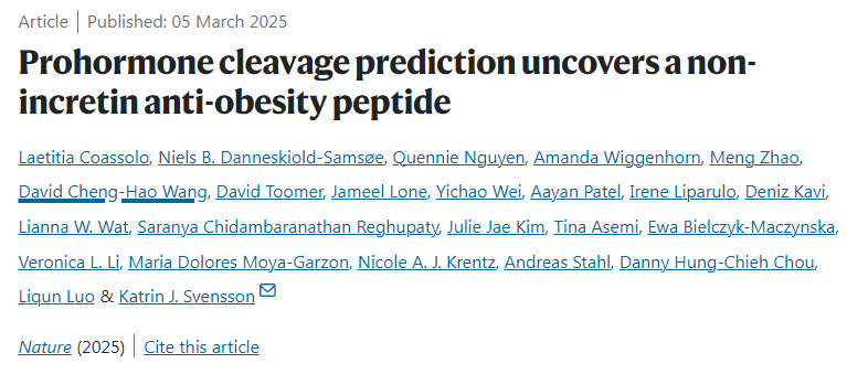激素原裂解預測揭示了一種非腸促胰島素抗肥胖肽