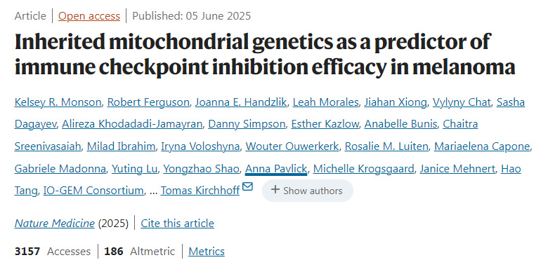 遺傳性線(xiàn)粒體基因特征作為黑色素瘤免疫檢查點(diǎn)抑制劑療效的預(yù)測(cè)因子