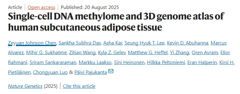 人類皮下脂肪組織的單細(xì)胞 DNA 甲基化組與三維基因組圖譜