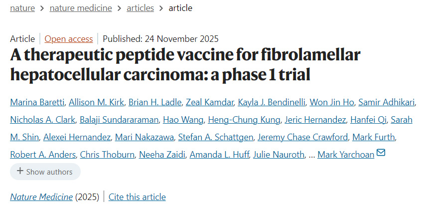 針對纖維板層型肝細(xì)胞癌的治療性肽疫苗：I期臨床試驗(yàn)
