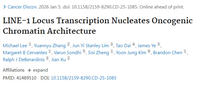 LINE-1位點轉(zhuǎn)錄起始致癌染色質(zhì)結(jié)構的形成