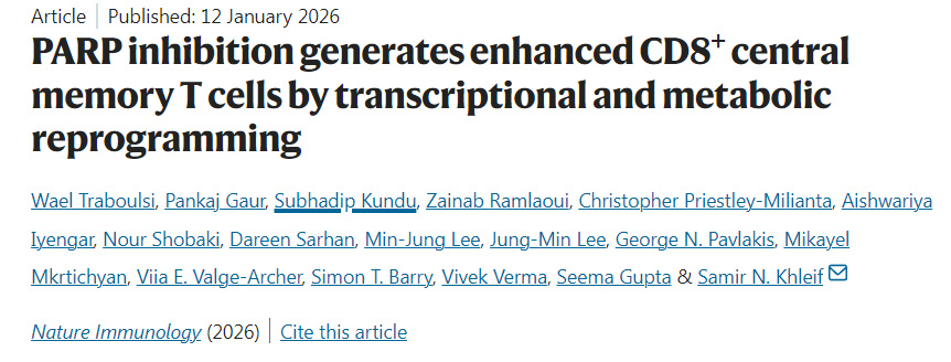 PARP抑制通過(guò)轉(zhuǎn)錄與代謝重編程促進(jìn)CD8+中央記憶性T細(xì)胞擴(kuò)增